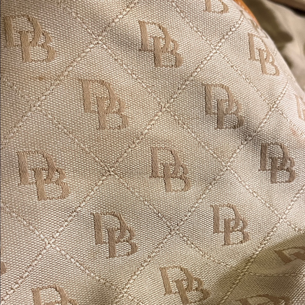 Dooney & Bourke Cream & Tan Logo Tote with Leather Trim - Picture 5 of 13